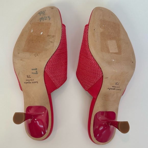 Kate Spade Malibu Raffia Pink Leather Slide Kitten Heels - Picture 6 of 7